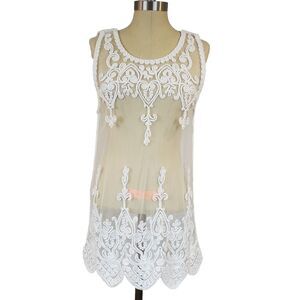 Pretty Angel Sheer Silk Blend Crochet Top L White Coquette Boho Festival Fairy